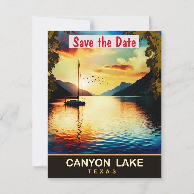 Canyon Lake Texas Segling Bröllopsinbjudan Spara Datumet (Framsida)