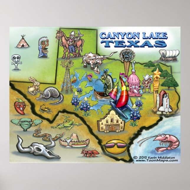 Canyon Sjö TEXAS Karta Poster (Framsidan)