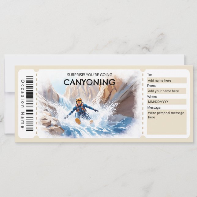 Canyoning Gift Ticket Inbjudningar (Framsida)
