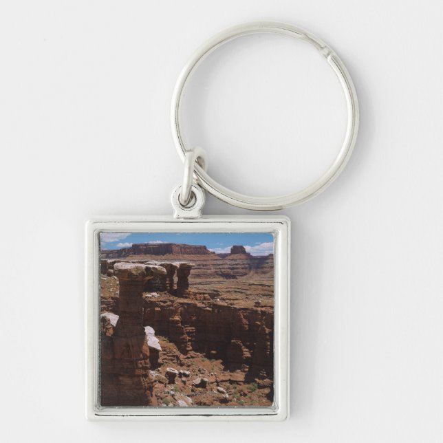 Canyonlands nationalpark fyrkantig silverfärgad nyckelring (Framsidan)