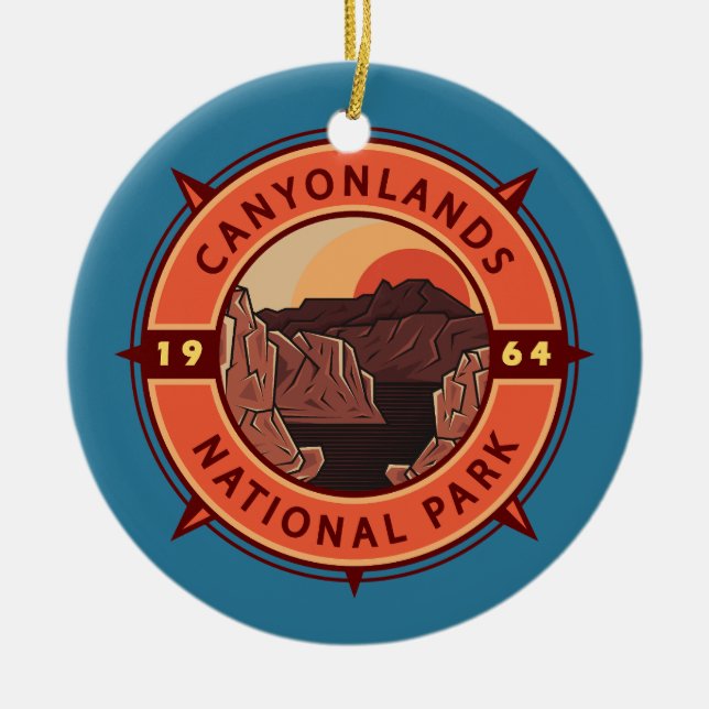 Canyonlands nationalpark Retro Compass Emblem Julgransprydnad Keramik (Framsidan)