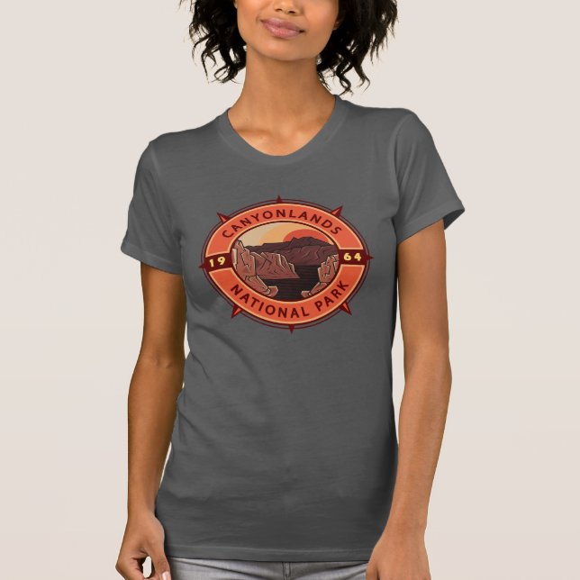 Canyonlands nationalpark Retro Compass Emblem T Shirt (Framsida)