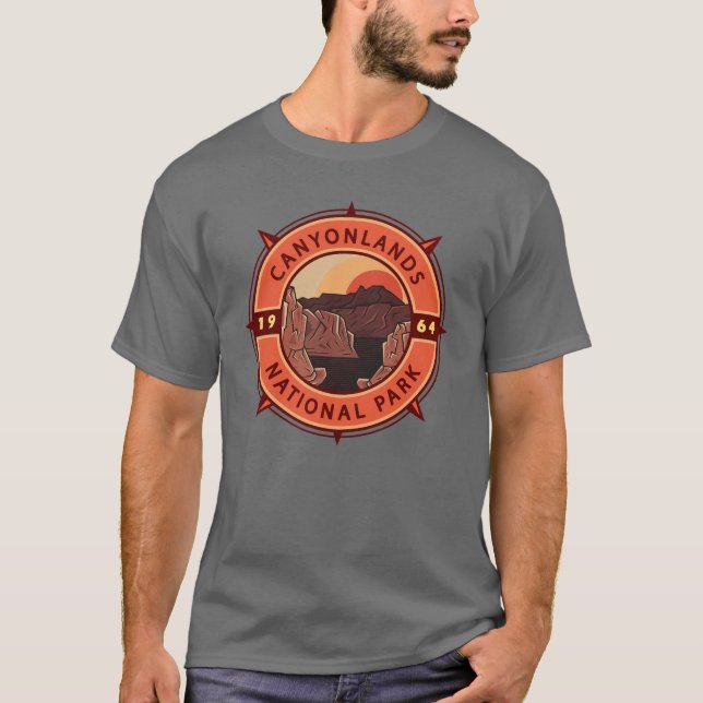 Canyonlands nationalpark Retro Compass Emblem T Shirt (Framsida)