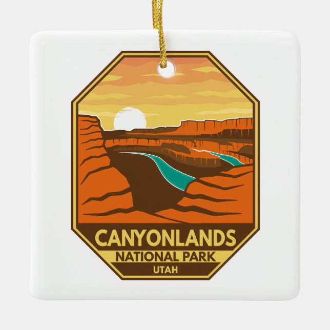 Canyonlands nationalpark Sunset Retro Emblem Julgransprydnad Keramik (Framsida)