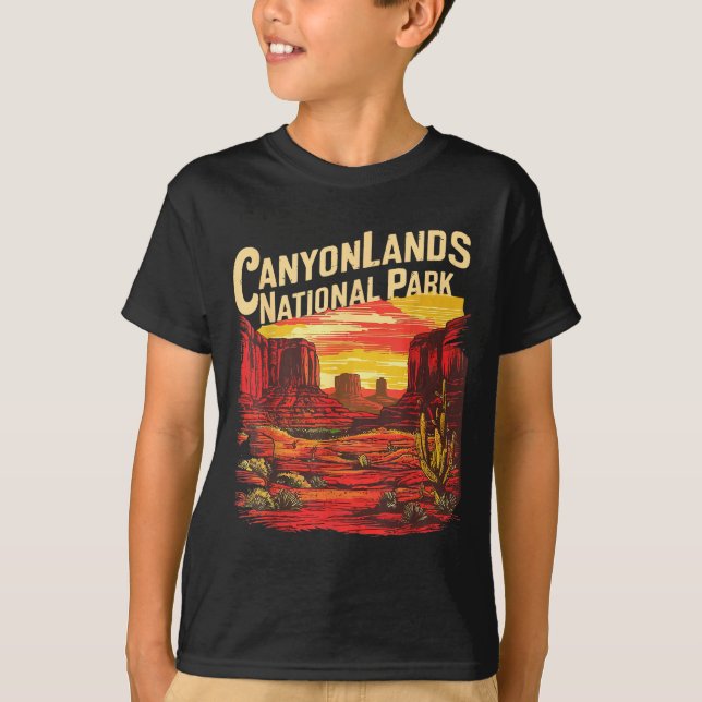 Canyonlands nationalpark vandrings souvenir t shirt (Framsida)