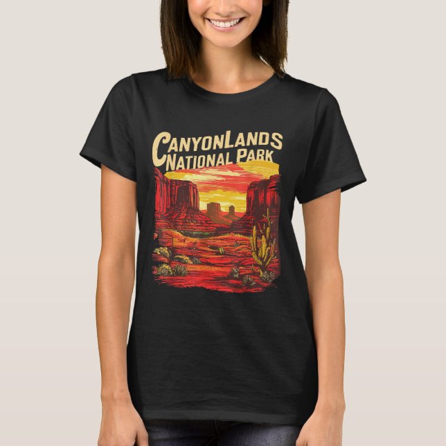 Canyonlands nationalpark vandrings souvenir t shirt (Framsida)