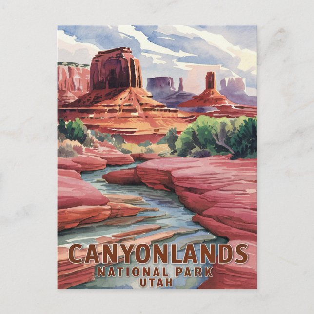 Canyonlands nationalpark Watercolor Landscape Helg Vykort (Framsida)