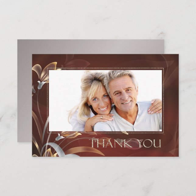 Caoba Blommig Jubileum Tack Fotokort (Fram/baksida)