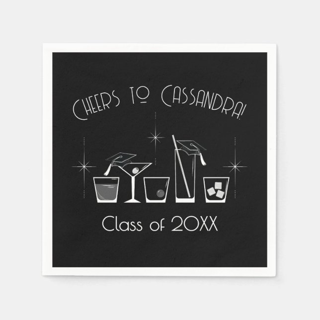 Cap and Cocktail Graduation Party Black Pappersservett (Framsidan)