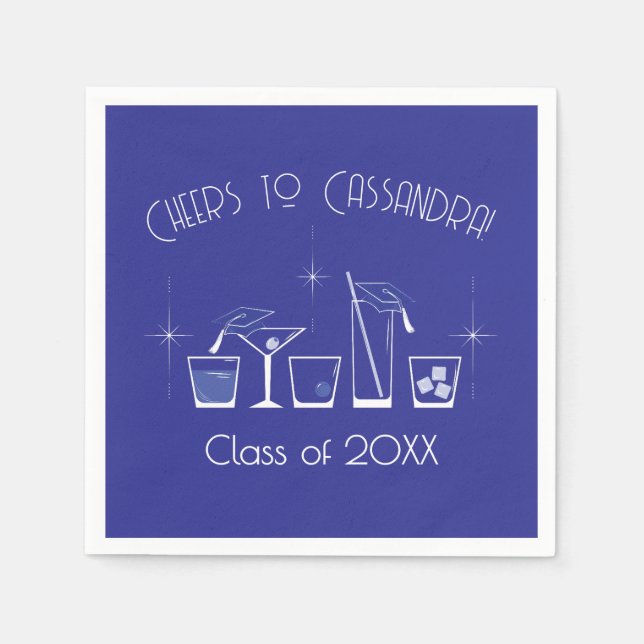 Cap and Cocktail Graduation Party Blue Pappersservett (Framsidan)