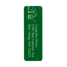 Cap and Cocktail Graduation Party Dark Green Returadress Etikett