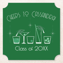 Cap and Cocktail Graduation Party Dark Green Underlägg Papper