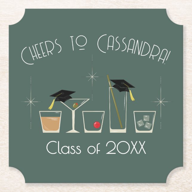 Cap and Cocktail Graduation Party Underlägg Papper (Framsida)