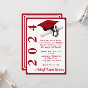 Cap & Diploma 5x7 Scarlet Red Studenten Inbjudningar