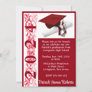 Cap & Diploma 5x7 Scarlet Red Studenten Inbjudningar