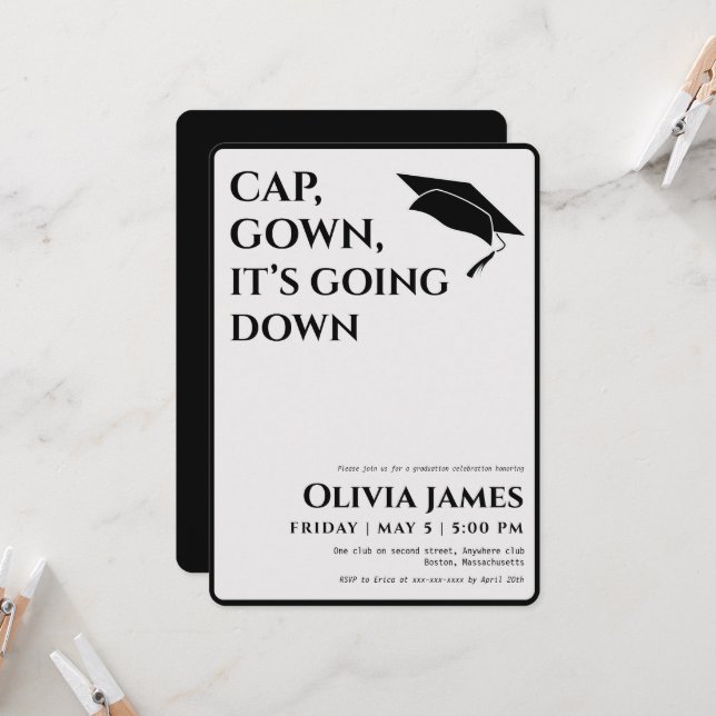Cap gown, det går ner i lustig studentfest inbjudningar (Fram/Back In Situ)
