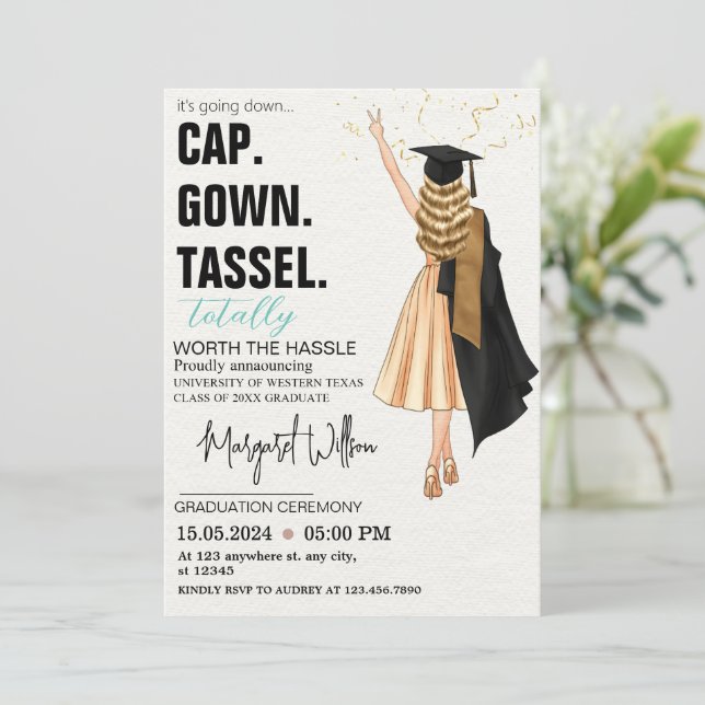 CAP GOWN TASSEL Anpassningsbar Studenten Inbjudningar (Stående Fram)