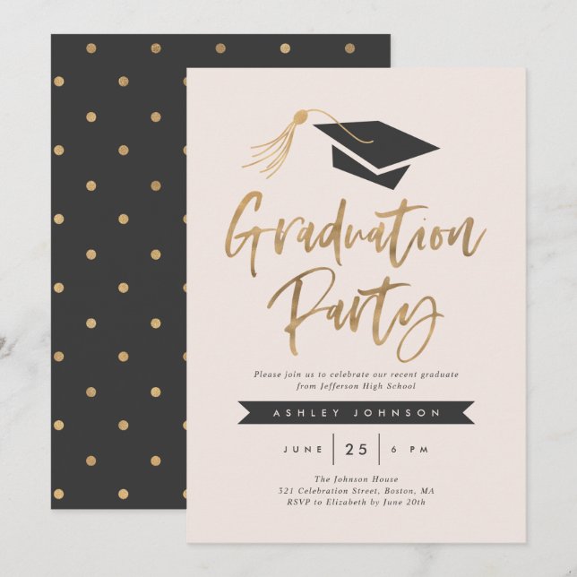 Cap och Tassel Studentfest Gold Foil  Inbjudningar (Fram/baksida)