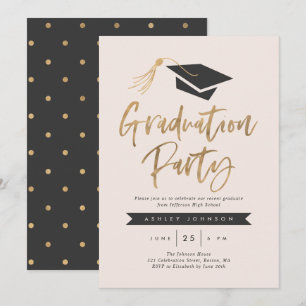 Cap och Tassel Studentfest Gold Foil Inbjudningar