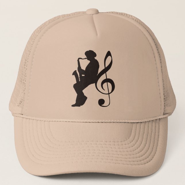 cap saxophoneplayer silhouette (G-key) Truckerkeps (Framsida)