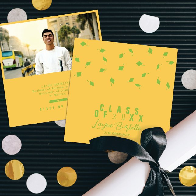 Cap Toss Yellow & Green Graduation Announcement Inbjudningar (Skapare uppladdad)