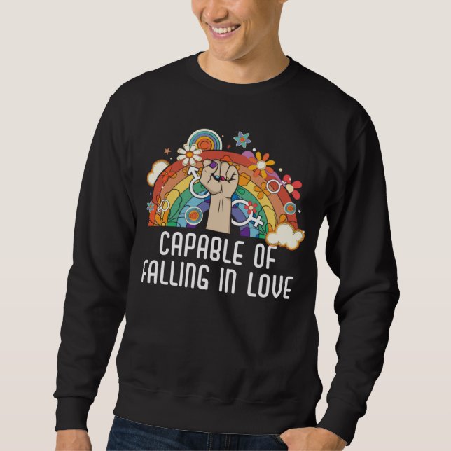 Capable Of Falling In Love Bisexual Pride Bisexual Lång Ärmad Tröja (Framsida)