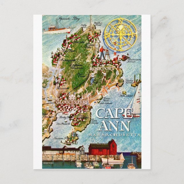 Cape Ann Massachusetts Vintage Postcard Vykort (Framsida)