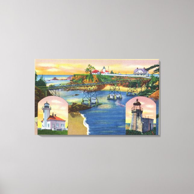 Cape Arago Bridge och Lighthouse Mouth Canvastryck (Framsida)