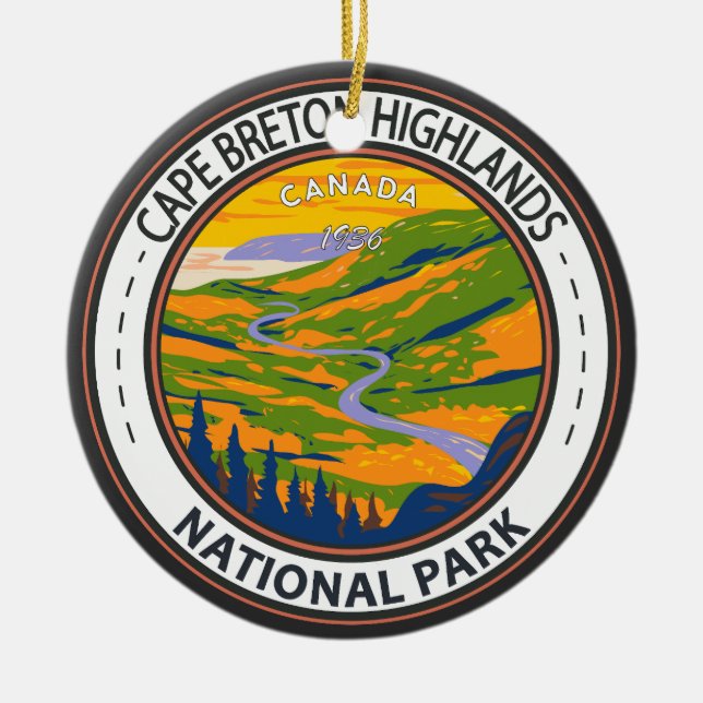 Cape Breton Highlands National Park Canada Badge Julgransprydnad Keramik (Framsidan)