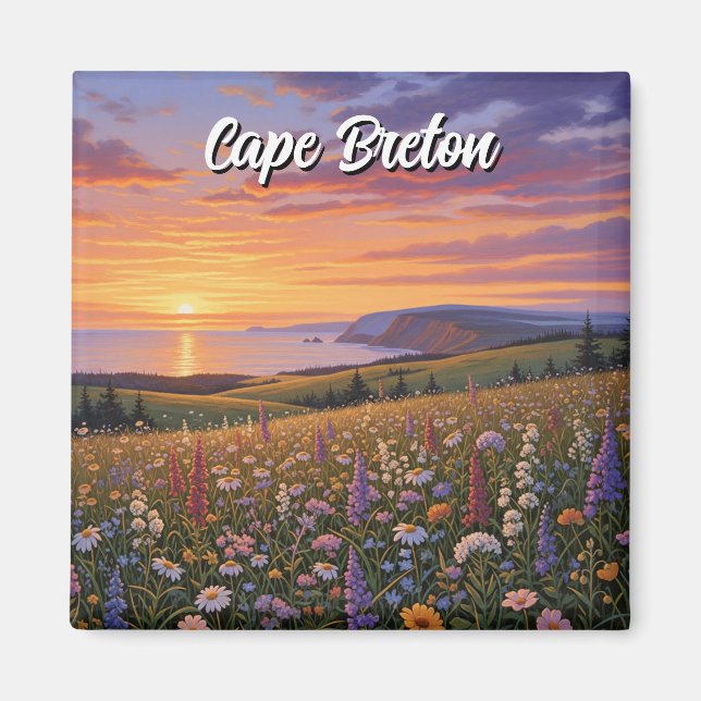 Cape Breton Island Kanada Wildblommor Sunset Magnet (Framsidan)
