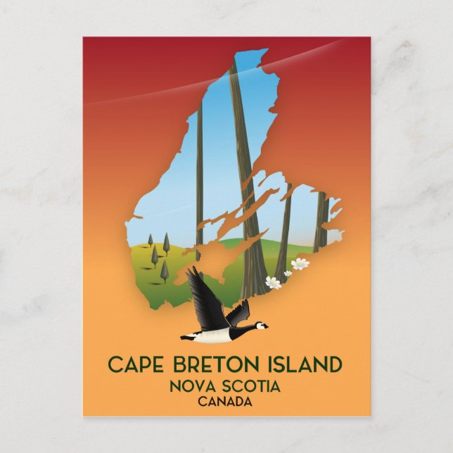 Cape Breton Island nova Scotia Kanada karta Vykort (Framsida)