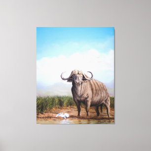 Cape Buffalo & Egret A Harmony of Strength & Grace Canvastryck