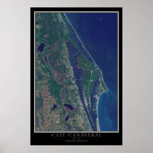 Cape Canaveral Florida från Space Satellite Karta Poster