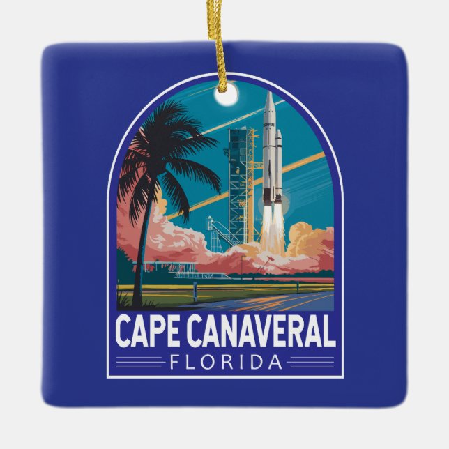 Cape Canaveral Florida Illustration Travel Art Julgransprydnad Keramik (Framsida)