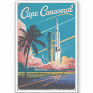 Cape Canaveral Florida Illustration Travel Art Klistermärken