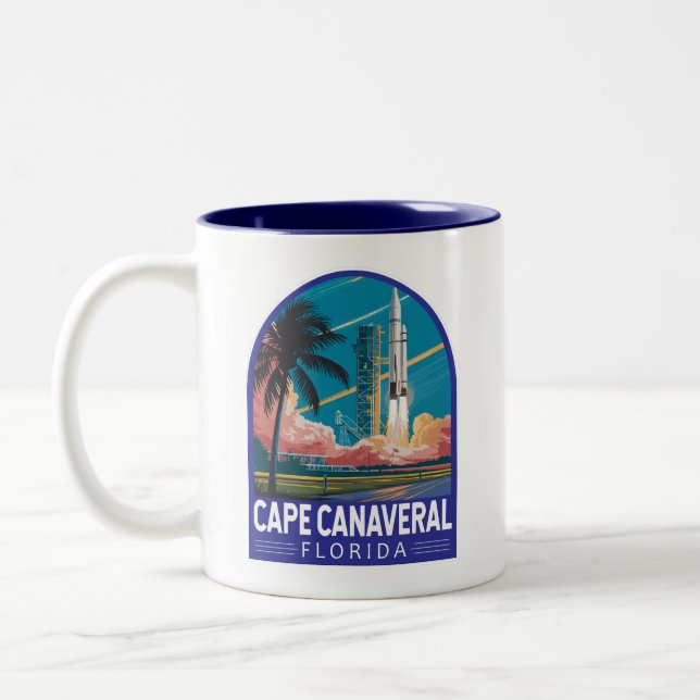 Cape Canaveral Florida Illustration Travel Art Två-Tonad Mugg (Vänster)