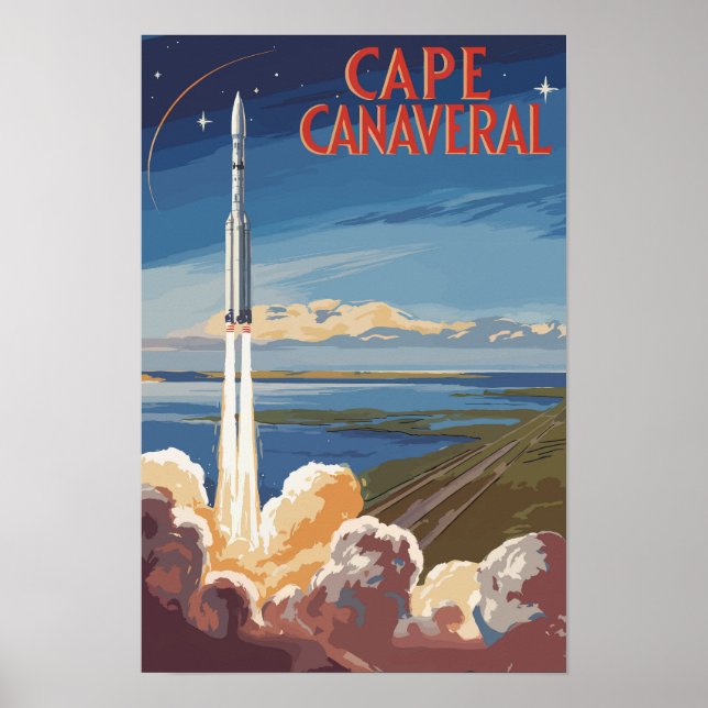 Cape Canaveral Florida Målerisk Resa Konst Retro Poster (Framsidan)