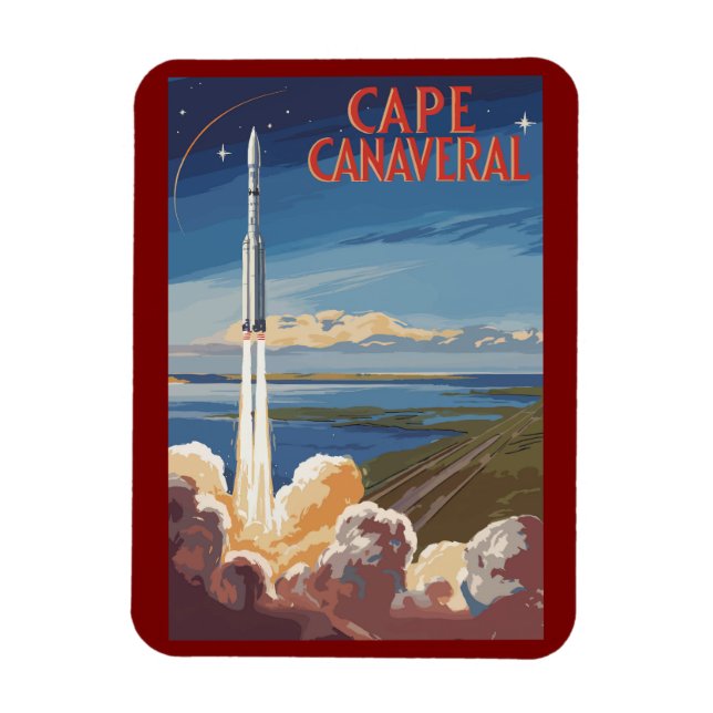 Cape Canaveral Florida Painterly Travel Art Retro Magnet (Vertikal)
