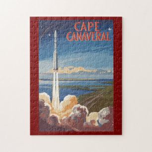 Cape Canaveral Florida Painterly Travel Art Retro Pussel