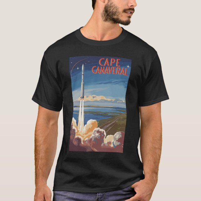 Cape Canaveral Florida Painterly Travel Art Retro T Shirt (Framsida)