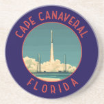 Cape Canaveral Florida Retro Distress Circle Underlägg<br><div class="desc">Kap Canaveral retro-vektorns färddesign. Kap Canaveral är en stad vid Floridas atlantgräns kusten. Kennedy Space Center,  norr om staden,  har en NASA-simulering för uppskjutning av skyttel och astronaut memorabilia.</div>