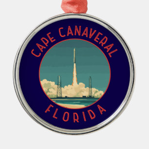 Cape Canaveral Florida Retro Sliten Cirkel Julgransprydnad Metall