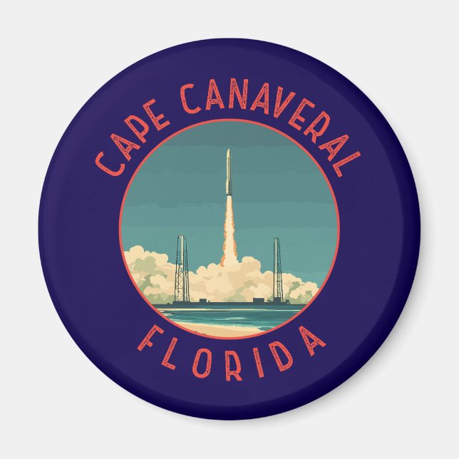 Cape Canaveral Florida Retro Sliten Cirkel Magnet (Framsidan)