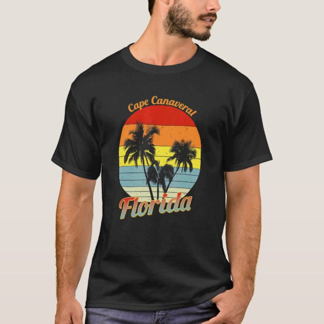 Cape Canaveral Florida Retro Tropical Handflatan T T Shirt (Framsida)