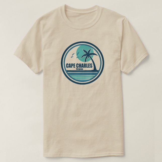 Cape Charles Beach Virginia Handflatan Träd Birds T Shirt (Design framsida)