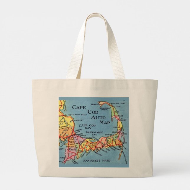 Cape Cod Auto Map Beach Tote Jumbo Tygkasse (Baksida)