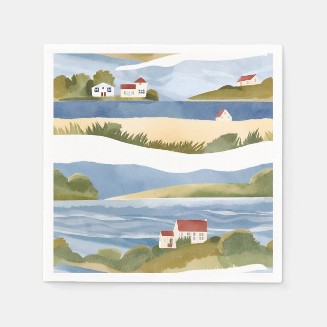 Cape Cod Bay | Ocean Shore Coastal Akvarell Pappersservett (Framsidan)