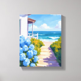 Cape Cod Beach Path | Hydrangea Coastal Painting Canvastryck