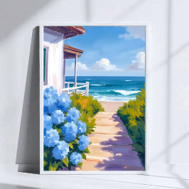 Cape Cod Beach Väg | Hydrangea Coastal Painting Poster