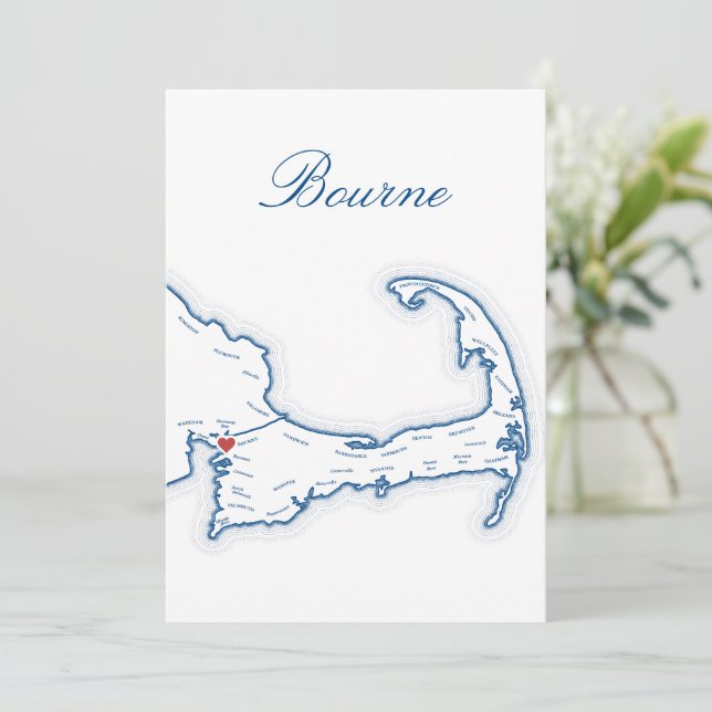 Cape Cod Bourne-karta Bröllopsbord Namnkort Inbjudningar (Stående Fram)